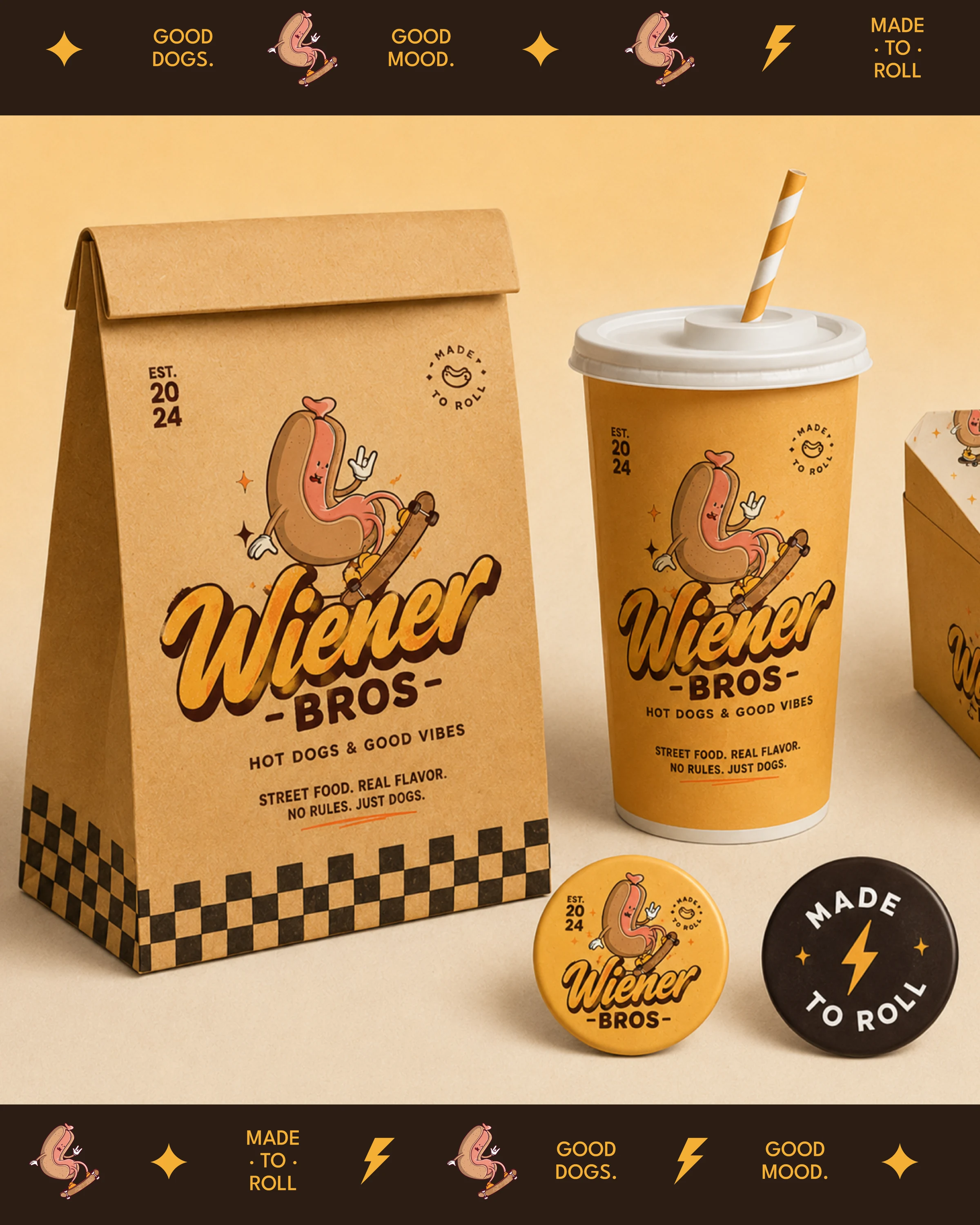 Aplicación de la identidad Wiener Bros en packaging